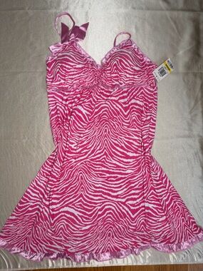 Jenni by Jennifer Moore Pink Sassy Zebra Slinky Knit Chemise Size Medium Y2K NWT